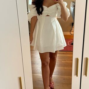 Moon River White Puff Sleeve Mini Dress